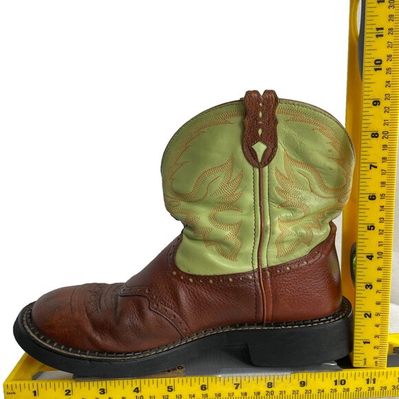 Justin Leather Lime Green Brown Roper Western Cowgirl Cowboy Boots Women's 8.5 B - Picture 12 of 14